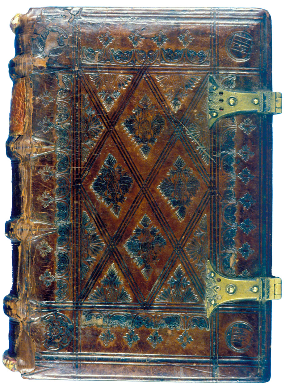 Fig. 12  Manuscript binding, blind stamped leather over boards, made by the beghards of Maastricht c. 1500. Amsterdam University Library, Ms. I G 12.