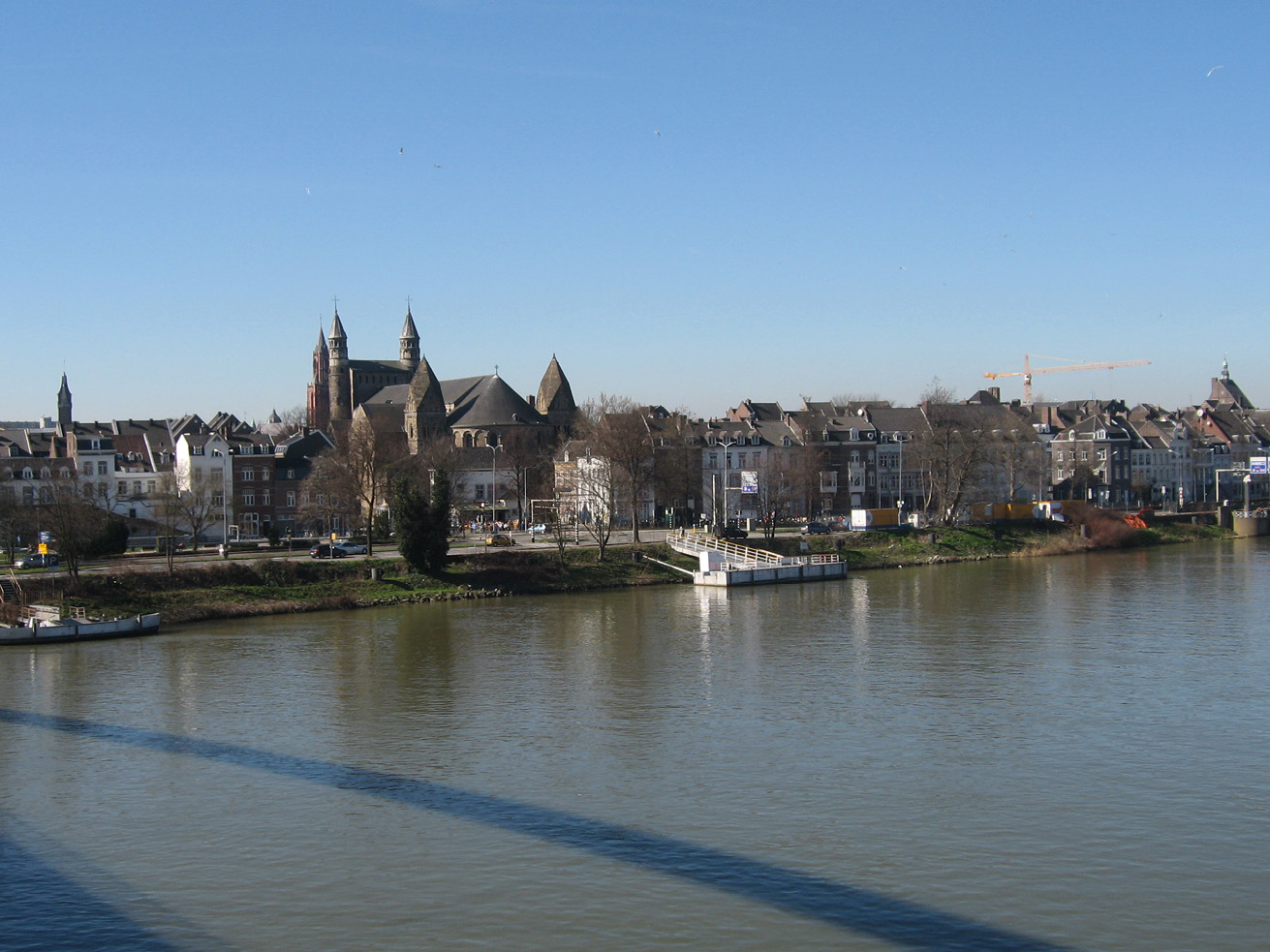 Fig. 16  The River Maas, photographed from the bridge, with a view of the medieval Marian church. Photo: Kathryn M. Rudy.