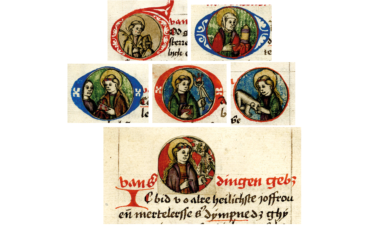 Fig. 22  Engraved roundels representing virgins, some used as initials in the beghards’ book of hours. London, British Museum, Department of Prints & Drawings, inv. 1861,1109.659, 662, 663, 664, 673, 674.