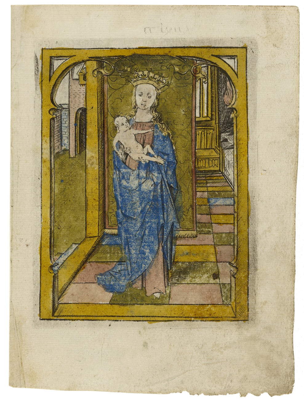 Fig. 34  Leaf from the beghards’ book of hours, with an engraving depicting the Virgin and Child, by Israhel van Meckenem. London, British Museum, Department of Prints & Drawings, inv. 1861,1109.633.