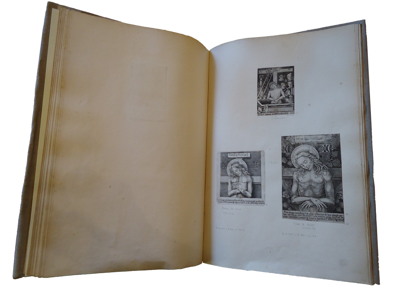 Fig. 60  Album from Paris, BnF, Département des Estampes, with three engravings by Israhel van Meckenem representing Christ as the Man of Sorrows. Published with kind permission from the Bibliothèque nationale de France.