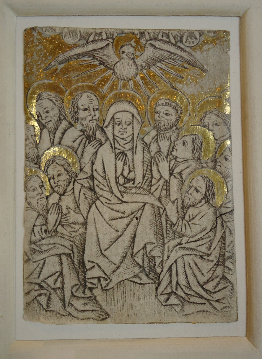 Fig. 69  Pentecost, gilt engraving, formerly pasted to fol. cccc xcvii of the beghards’ book of hours? Paris, Louvre, Rothschild 54. Photo: Kathryn M. Rudy.