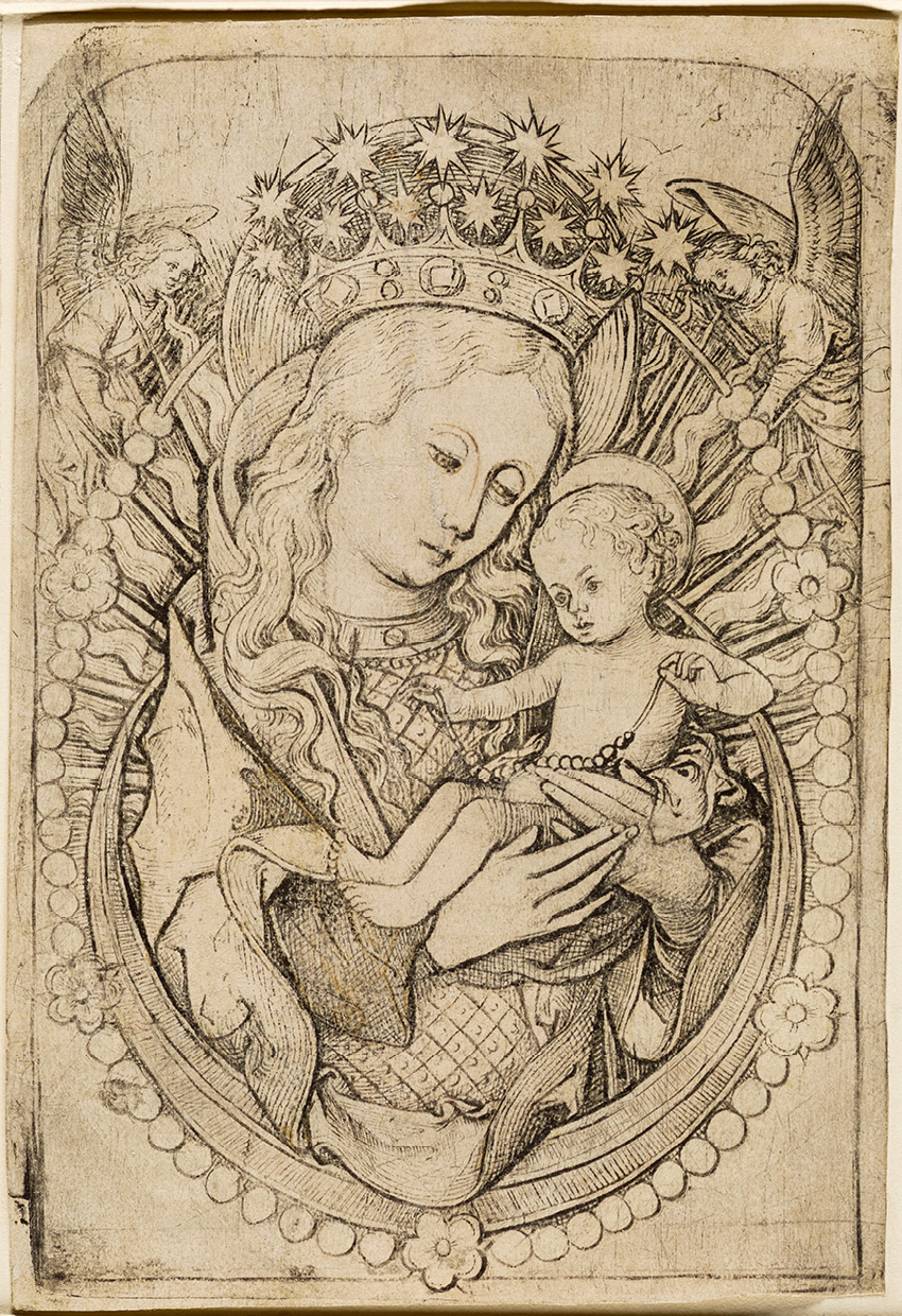 Fig. 72  Virgin and Child on a sliver of moon, surrounded by a rosary, originally in London, British Library, Add. Ms. 24332 as fol. ccc xviii? Paris, Louvre, Rothschild 69. Paris, musée du Louvre, collection Rothschild Photo (C) RMN-Grand Palais (musée du Louvre)/Tony Querrec.