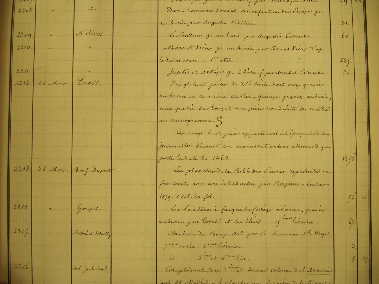 Fig. 75  Handwritten list of acquisitions from the nineteenth century, Vingt-huit pièces de XVe siècle, 28 March 1860, BnF.