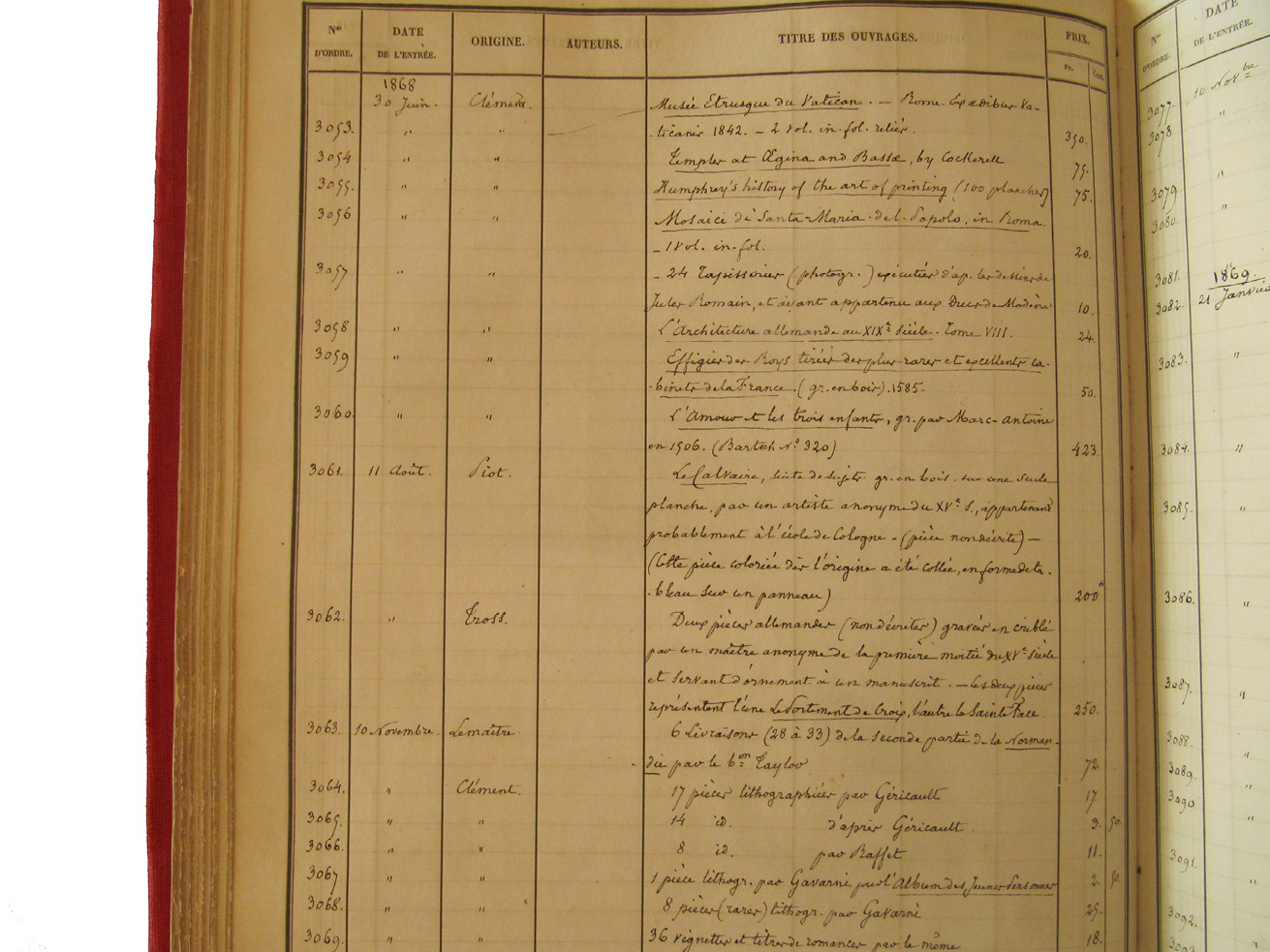 Fig. 76  Handwritten list of acquisitions from the nineteenth century, for 11 August 1868, in the BnF.