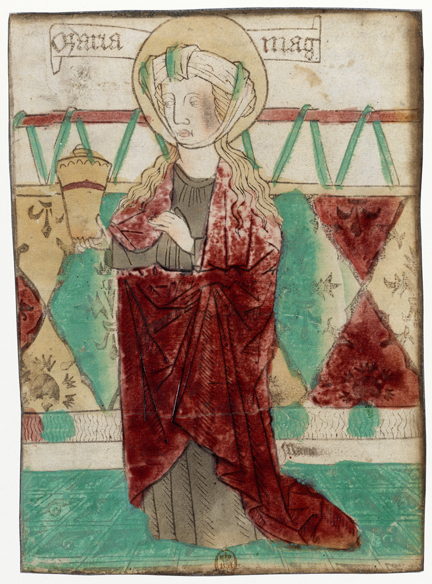 Fig. 83b  St Mary Magdalene, hand-coloured woodcut print, Southern Germany or Swabia. Paris, BnF, Rés. Ea-5 (8)-Boîte (Schreiber 1594/ Bouchot 139). Published with kind permission from the Bibliothèque nationale de France.
