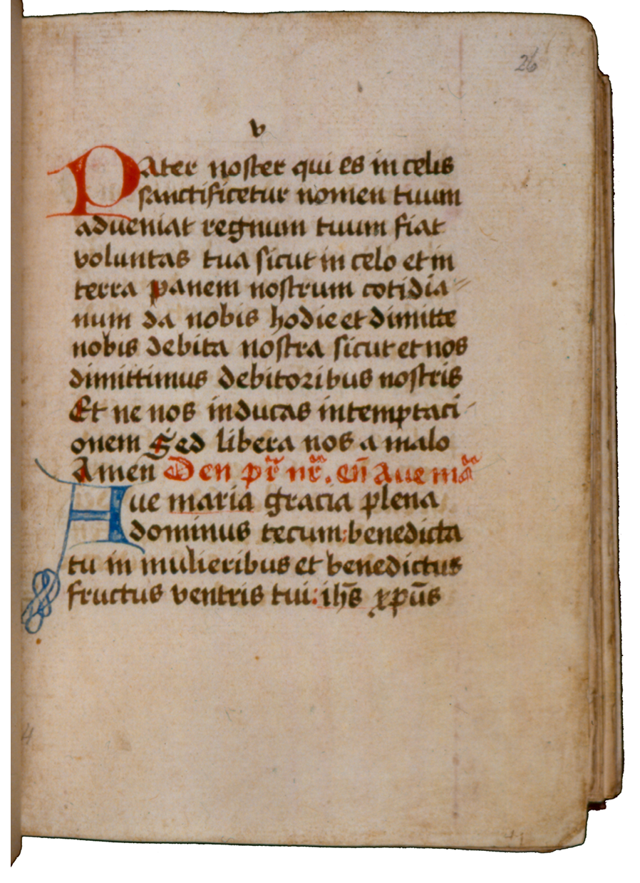 Fig. 88  Folio in the beghards’ book of hours, with the Pater Noster, and beginning of Ave Maria. London, British Library, Add. Ms. 24332, fol. 26r. 