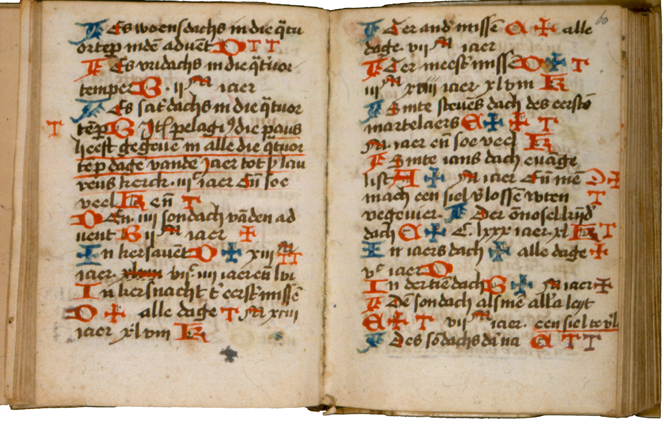 Figs. 114  Calendar with indulgences for virtual visiting the Seven Principal Churches of Rome. Opening of a prayerbook with texts for conducting virtual pilgrimages. London, British Library, Ms. 31001, fols. 59v-60r.