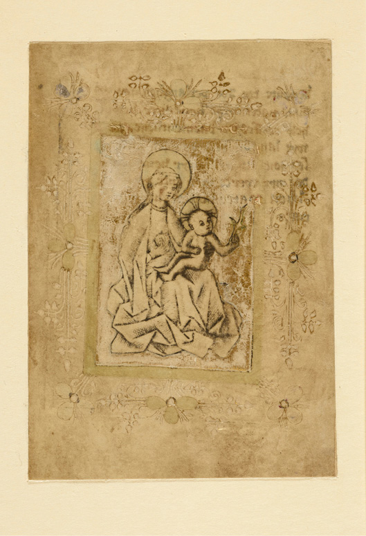 Fig. 120  Master of the Dutuit Garden of Olives, Virgin and Child engraving, printed on parchment and gilt. Berlin, Kupferstichkabinett, Inv. 446-I (Lehrs 49).