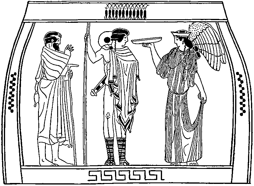 Drawing of an ancient Greek vase painting. https://commons.wikimedia.org/wiki/File:EB1911_Greek_Art_-_Vase_Drawing_(Fig._2).jpg Encyclopædia Britannica (11th ed.), v. 12, 1911, p. 474—Public domain.
