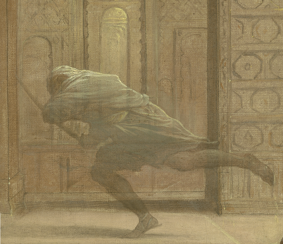 A detail of Fig. 37; the translucently painted figure from the background of the painting.