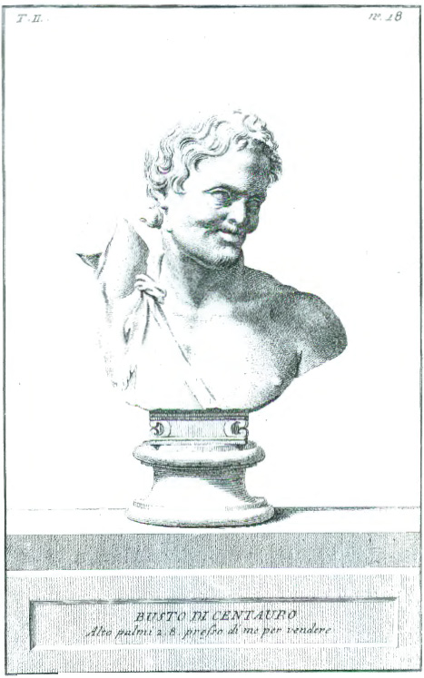 An engraving of an antique bust with the inscription, "Busto di Centauro".