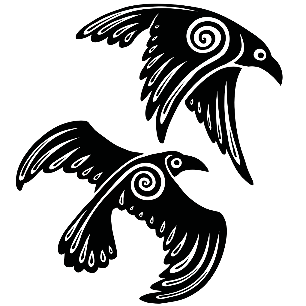 Two raven spirits in a circular design