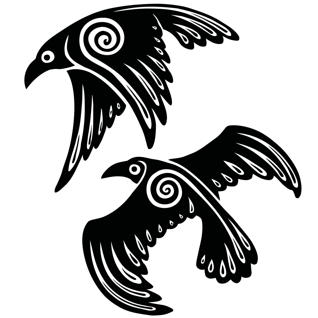 Two raven spirits in a circular design