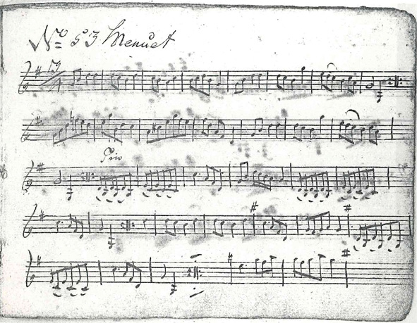 Score of a minuet from ‘Notebook for Niels Gottlob’ (1772).