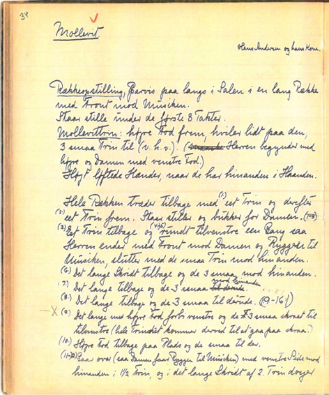The first page of Ellen Grüner-Nielsen’s transcription from 1930 of the Mollevit from Ærø. Recorded originally in 1918.