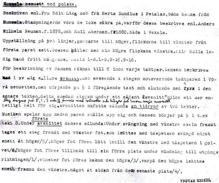 Yngvar Heikel’s description of the minuet in Munsala in 1927.