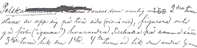 Victor Allardt’s handwritten record of polska-minett in eastern Nyland. 1887