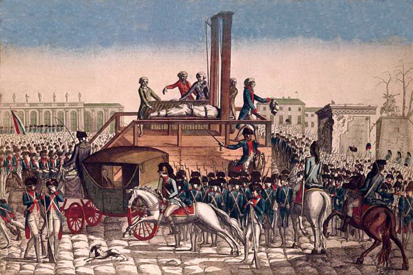 Anonymous 18th-century engraving of the execution of deposed French king Louis XVI. Revolutionary soldiers encircle the platform for executions.
