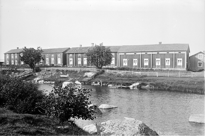 Four farms in a row in Tjöck (1914). Photograph by Valter W. Forsblom.