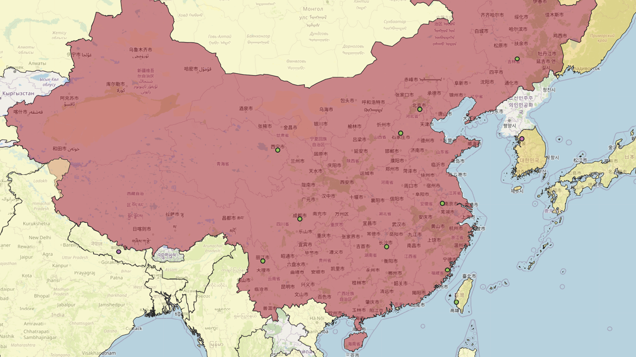 An image of a map indicating Jane Eyre translations in China, South Korea, Taiwan and Nepal from 1992 to 1997.