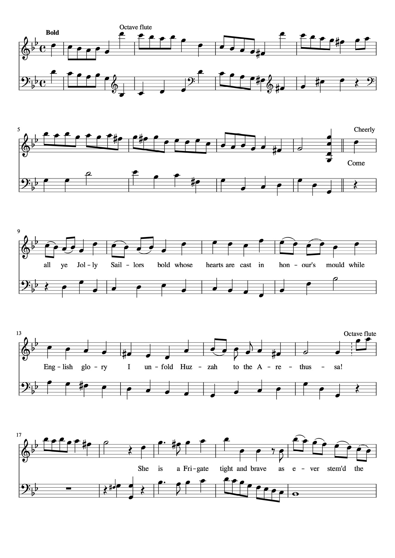 William Shield’s arrangement of ‘The Arethusa’ (first stanza)