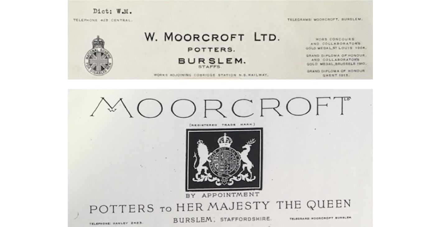 The first letterhead displays W. Moorcroft Ltd, across the central third of the sheet; in the second, the name Moorcroft extends across the full width, with W and Ltd reduced to minute proportions at either side.   ",,,