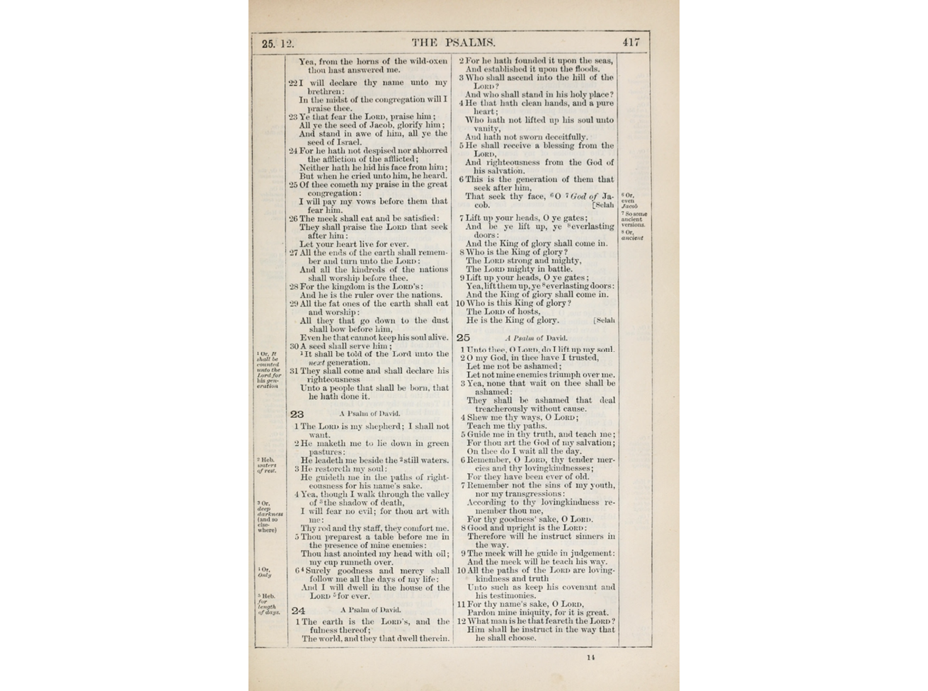 Page 14 from a printed Bible with no illustrations, showing Psalm 23 (The Lord is my shepherd) and other psalms.