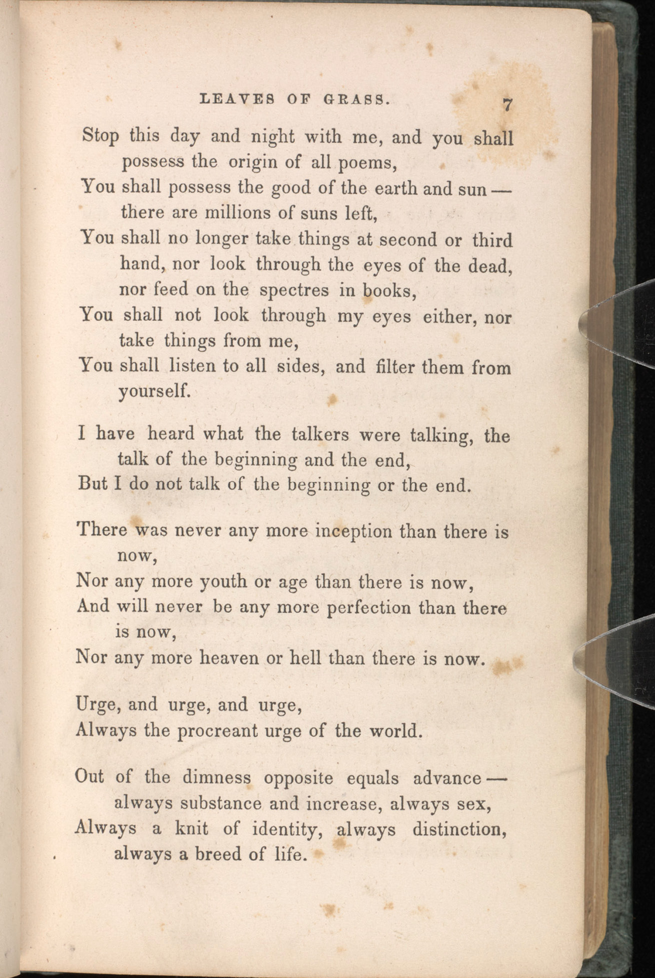 Page 7 of a printed edition of Leaves of Grass.
