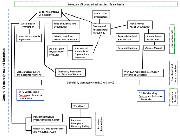 Diagram showing a high level summary of the Pandemics, Biological and Chemical Warfare Regime Complex 2