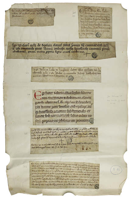 Professions of obedience charters, originating from the pivotal role of Canterbury, demonstrate the transition from oral pledges to written forms, shaping ecclesiastical hierarchy and community bonds from the 8th century. These charters, now housed in the Canterbury Cathedral Archives (DDc/ChAnt/A41), contain the earliest European examples of such professions, reflecting the increasing formalization of ecclesiastical allegiance and the ceremonial gestures that accompanied these vows.