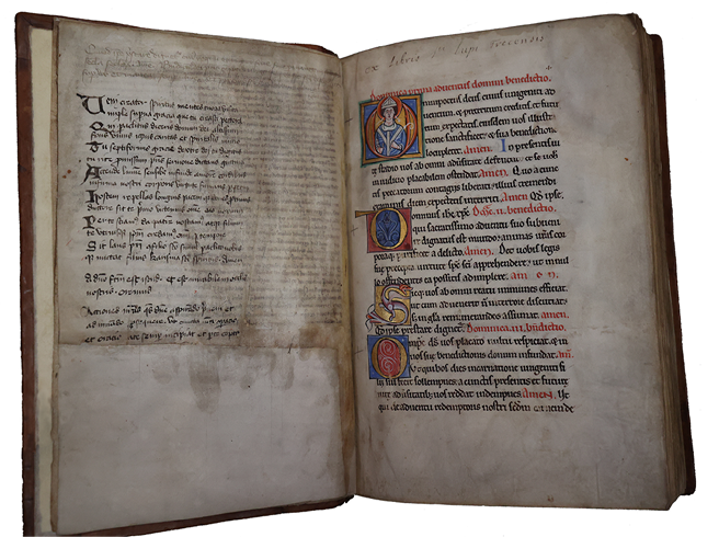 The incipit for the first Sunday in Advent in the Pontifical of St Loup (Troyes, Cathedral treasury, Ms. 4, fols Bv-1r) showcases the liturgical context in which professions of obedience were embedded, underlining the intersection of ecclesiastical administration and the Mass.