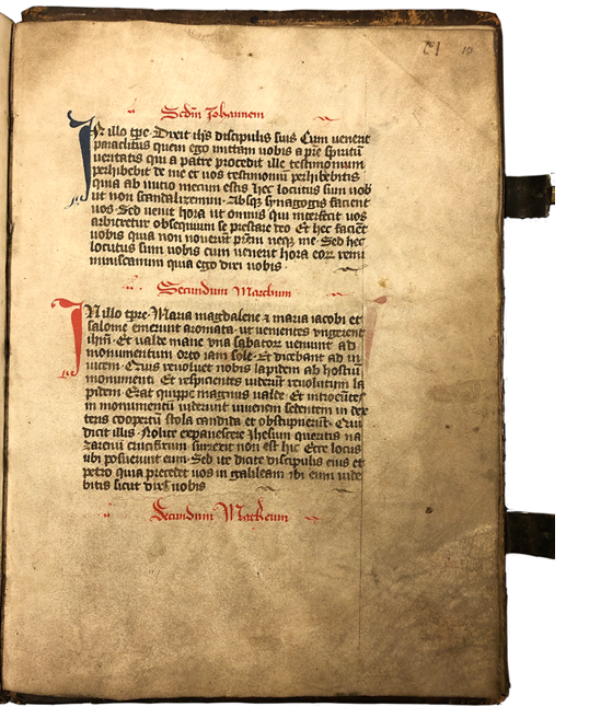 . Last original folio of the St. Servaas Chapter’s oath book, containing abridged Gospel texts, turning the book into a “Gospel.” The Hague, KB, Ms. 75 F 16, fol. 10r.