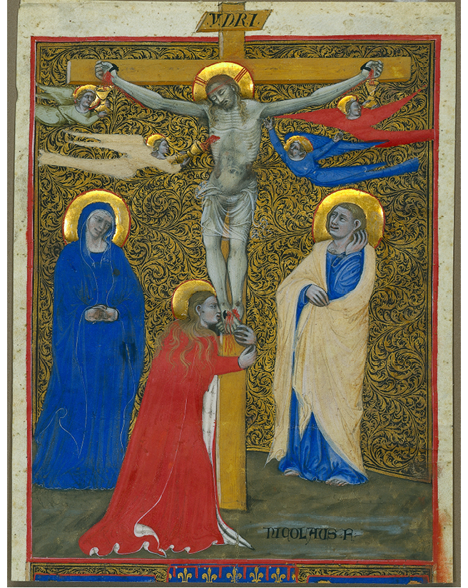 Liber Regulae of the Order of the Holy Spirit: a historiated initial shows the brothers taking an oath on a book. Rome, Ms 3193, fol. 202v.