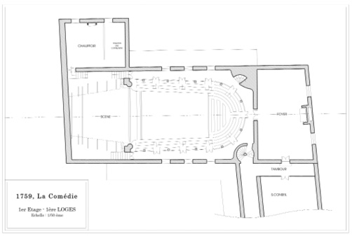 Plan des premières loges de la Comédie. Jean-François Panthéon, Cabinet d’Architecture Panthéon, 2011.