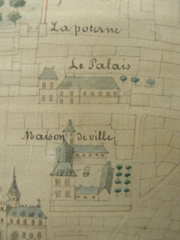 Détail, plan de ville de Clermont pour toute la province d’Auvergne, 1725. Bibliothèque du patrimoine de Clermont-Ferrand, A 75002 I.