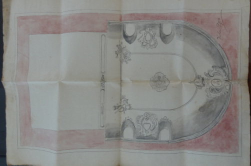 Berinzago, Dessin du plafond pour la salle de spectacle de Clermont, 1759. Arch. dép. Puy-de-Dôme, 3 E 113 115.