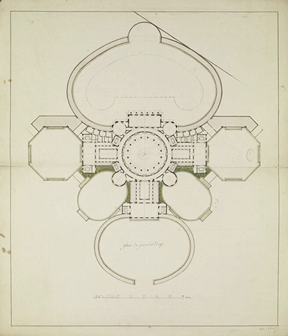 Plan au sol du Colisée, Louis-Denis Le Camus, ENSBA, photographie personnelle; Plan au sol du Colisée dessiné par son architecte, Louis-Denis Le Camus.