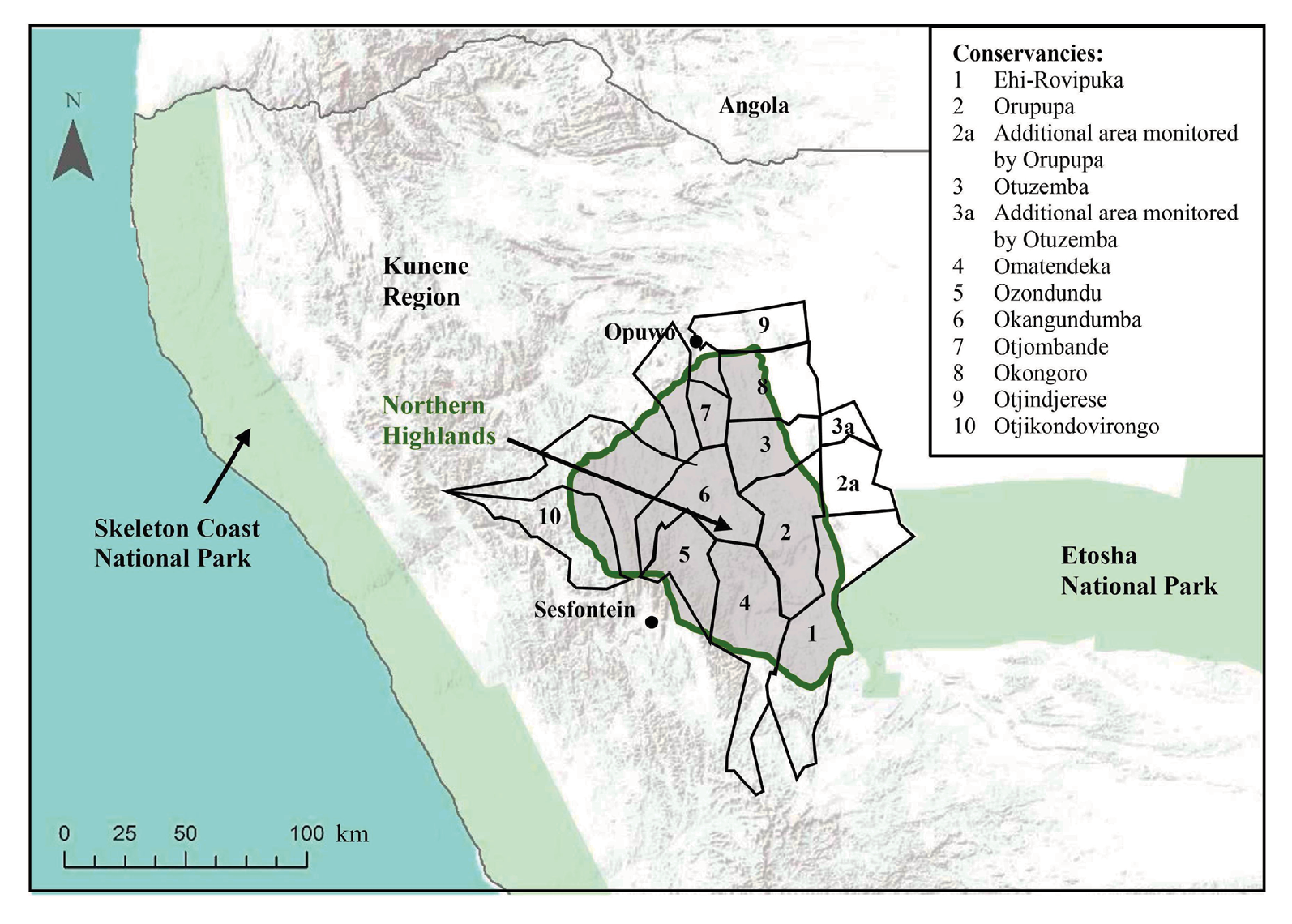 The northern highlands, showing the conservancies consulted during the scoping study reported here.