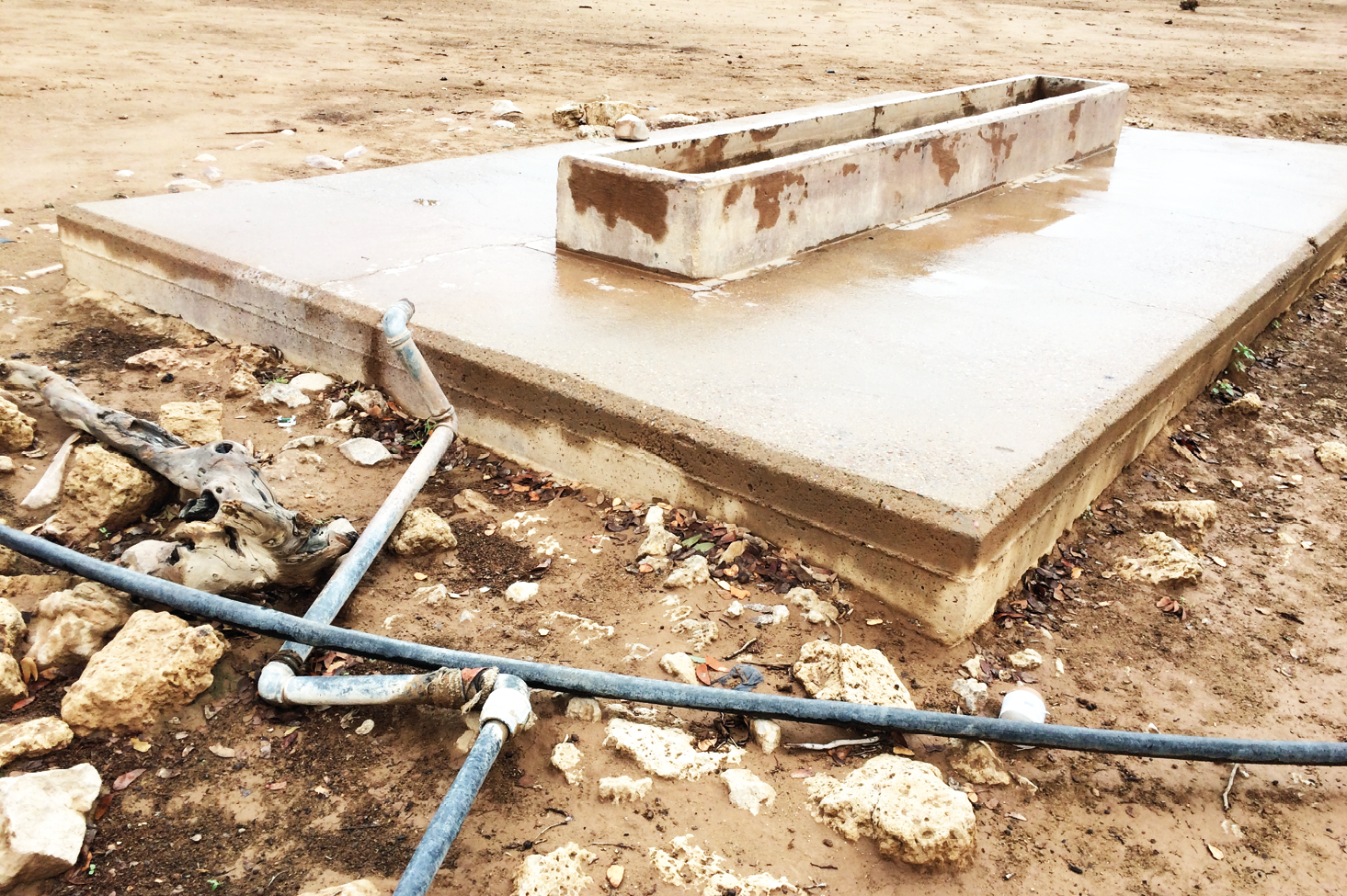 Photograph of pipework damage by elephants at the water point in Okazorongua village, Orupupa conservancy.