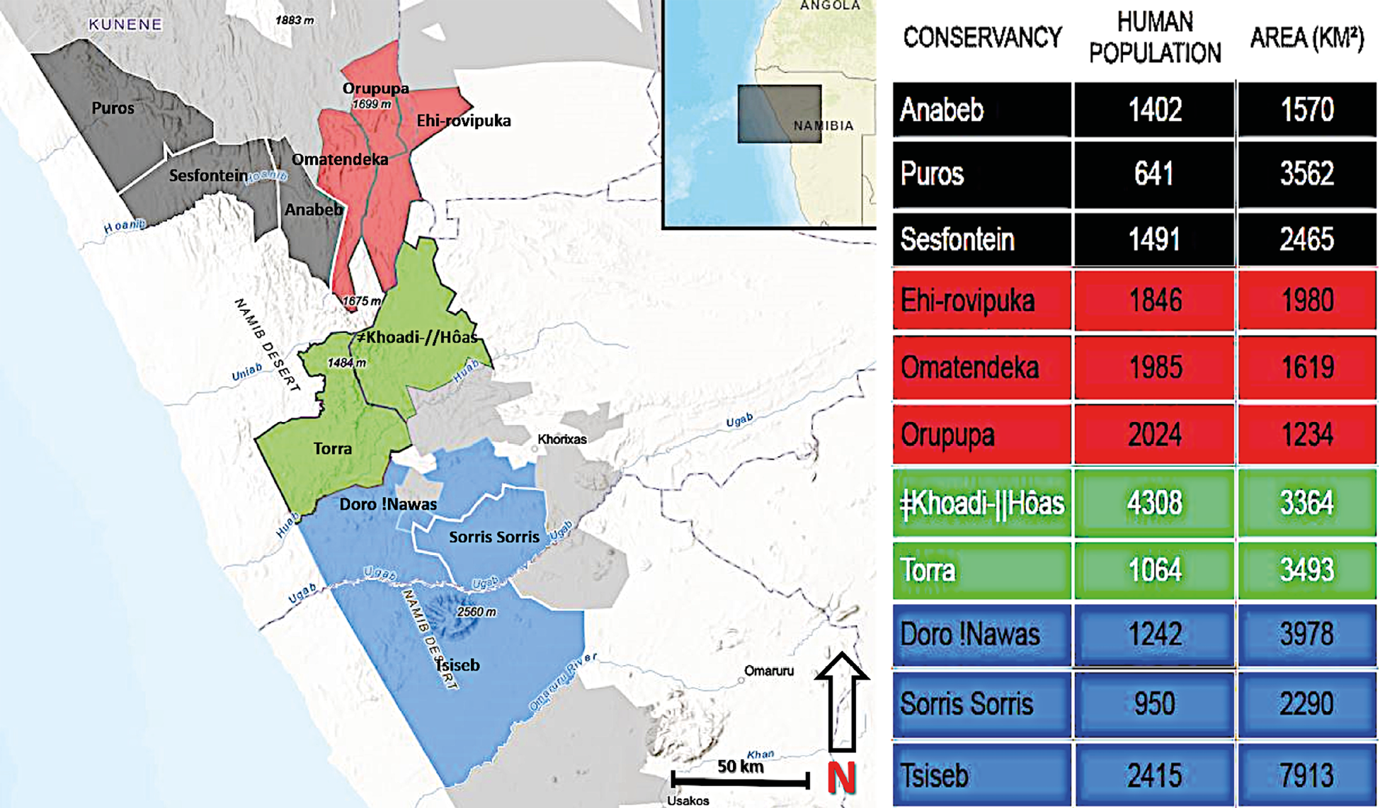 Map showing core lion-range conservancies, separated into Lion Blocks.