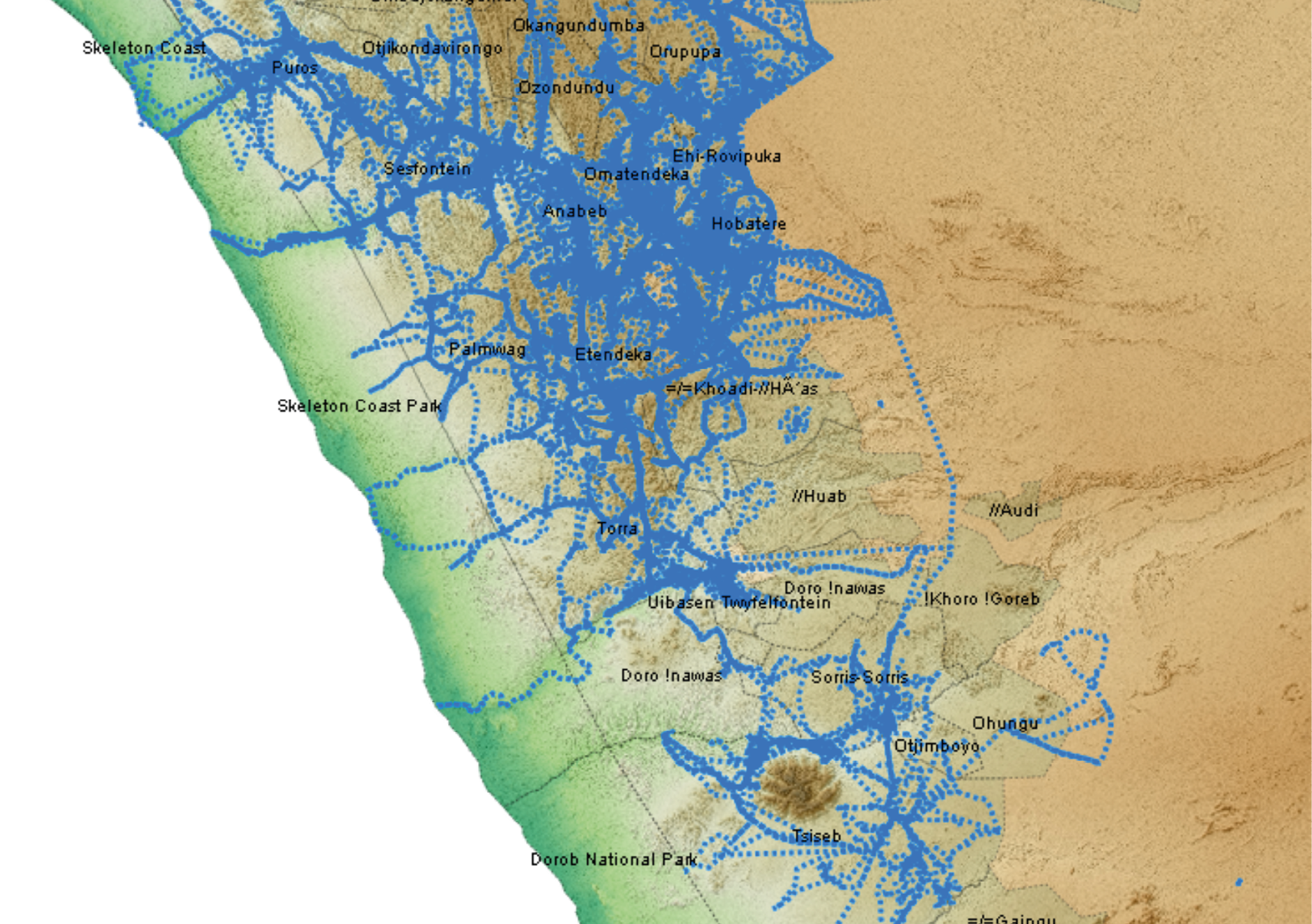 Map produced by SMART representing vehicle and foot patrols carried out across the 11 lion-range conservancies between April 2022 and September 2023.
