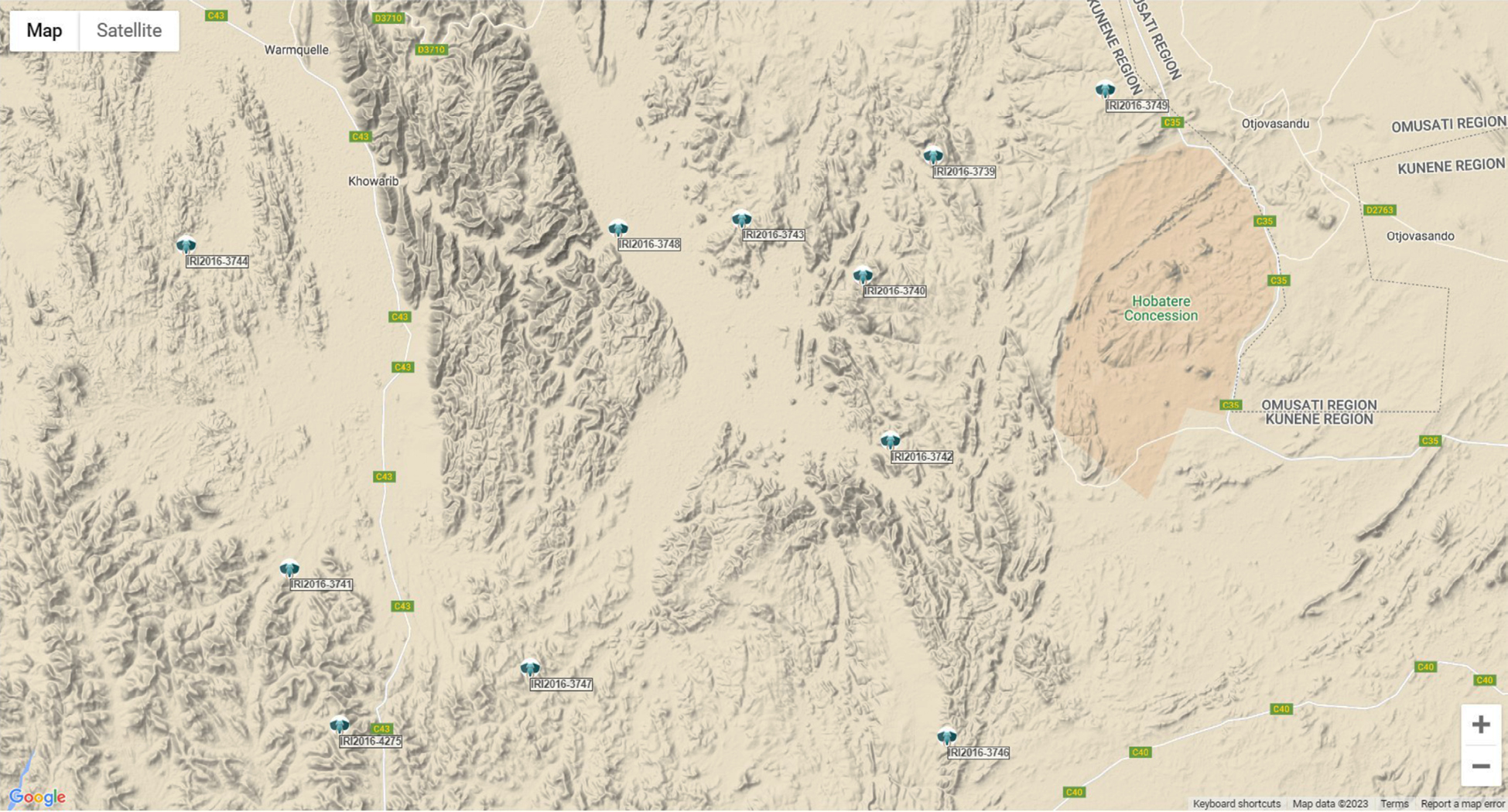 Map showing the farm locations of 11 of the collared goats in this study.