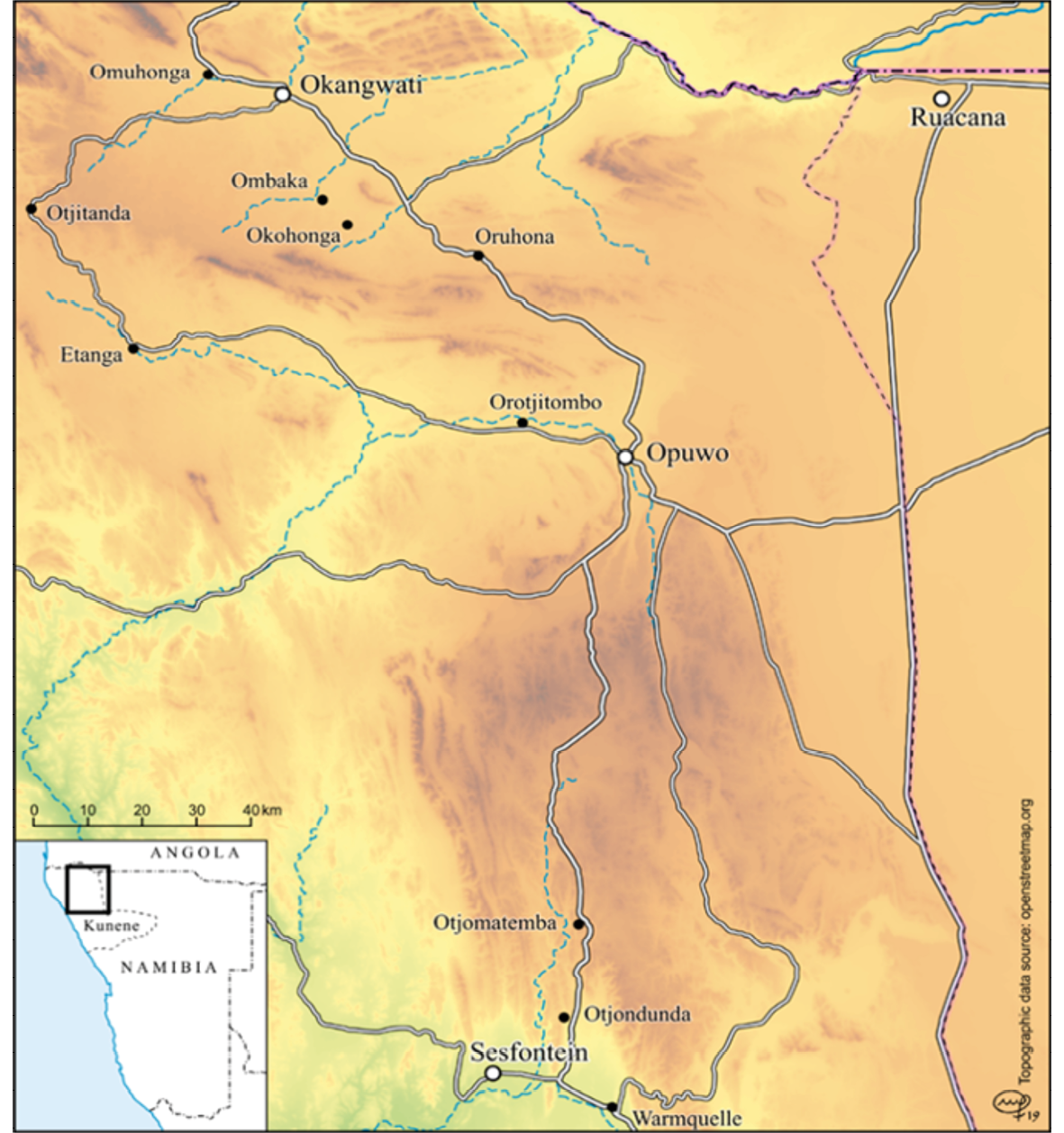 Southern Kaoko places between which migration occurred.