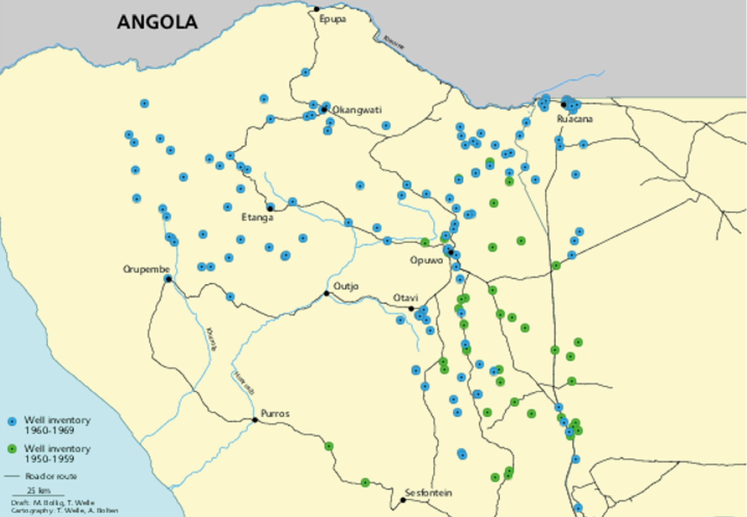 Map of boreholes established in the 1950s and 1960s.