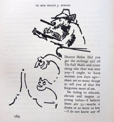 In a humorous sketch drafted in a private letter, Pennell draws himself as Meryon’s Le Stryge following Beardsley.