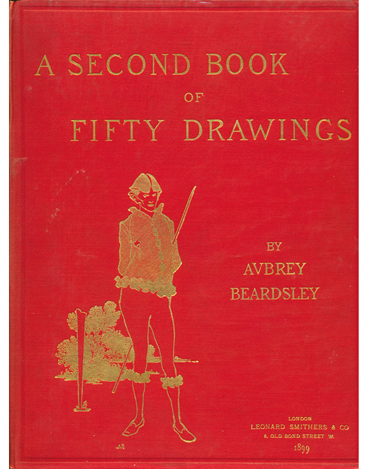 The same drawing appears censored on the red cover of A Book of Fifty Drawings by Aubrey Beardsley published by Smithers: the offensive Pan herm has been erased.