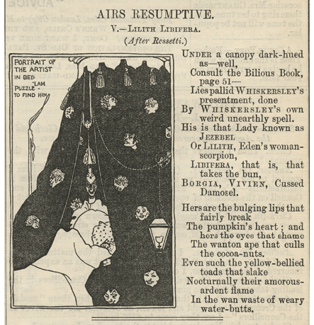 In an unsigned Punch pastiche of Fig. 3.3, Edward Tennyson Reed reworks the flower bunches of Beardsley’s bed drapes into misshapen Beardsley-inspired heads which now haunt their own creator, presented as mad.