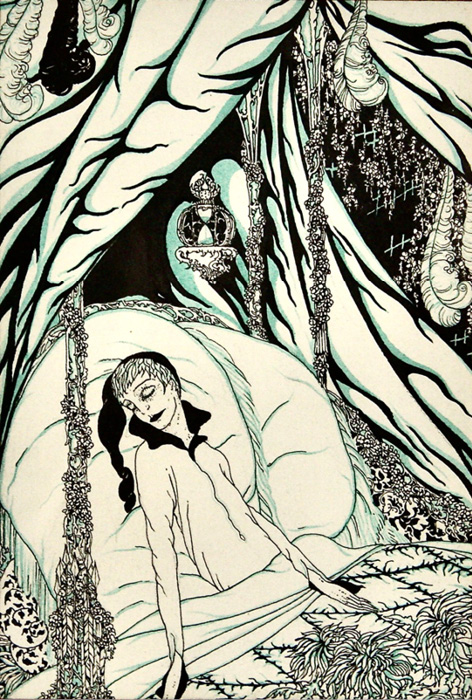 In an obviously Beardsley-inspired drawing, Alastair combines Beardsley’s Portrait of Himself and Wilde’s Dorian Gray to portray Dorian Gray himself under a meaningful hourglass marking the passing of time.